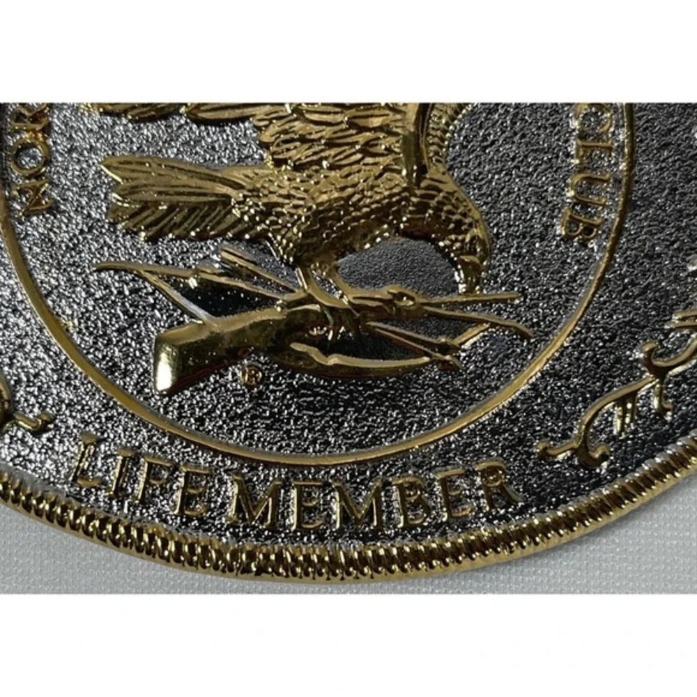 Vtg‎ North American Hunting Club NAHC Life Member Gold-tone Belt Buckle